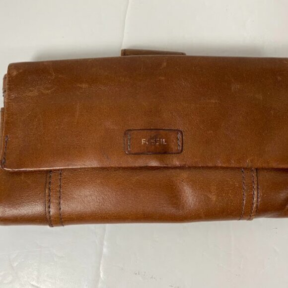 Fossil Brown Genuine Leather Trifold Wallet One Size - Picture 2 of 10